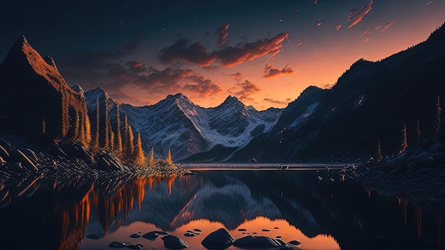 Stunning landscape river golden hour falls and mountains Generative AI