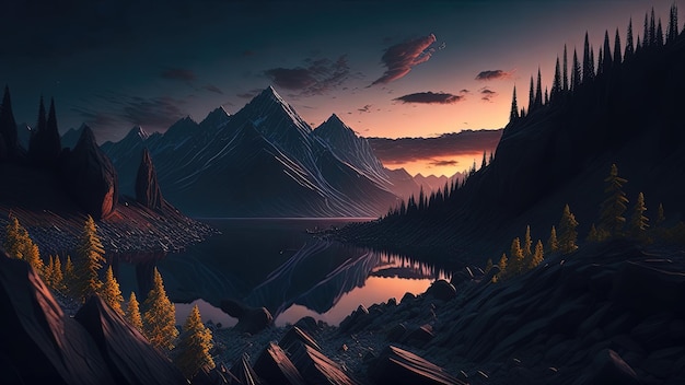 Stunning landscape river golden hour falls and mountains Generative AI