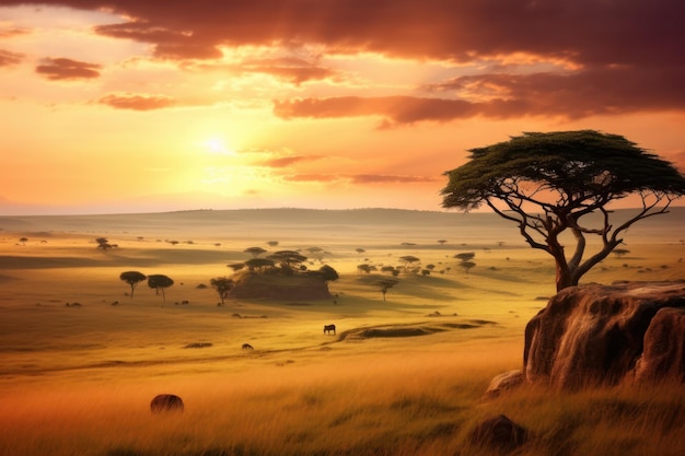 Foto paesaggio mozzafiato nel parco nazionale del serengeti, in tanzania