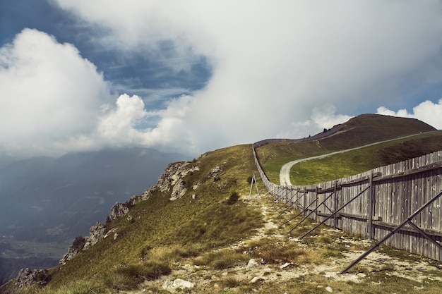 Stunning landscape view of Dolomiti mountains in the Italian Alps with beautiful cloudscape