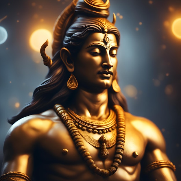 Foto splendida statua dorata con ritratto di lord shiva