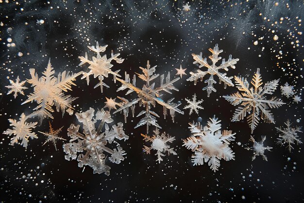 Stunning Macro Photography of Delicate Snowflakes on Dark Background