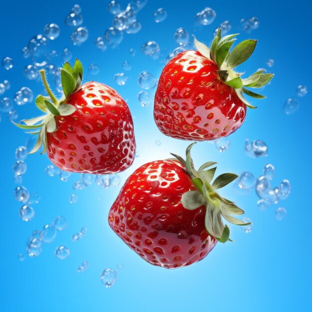 Stunning MidAir Capture of 3 Strawberries Full Frame Vector Artwork