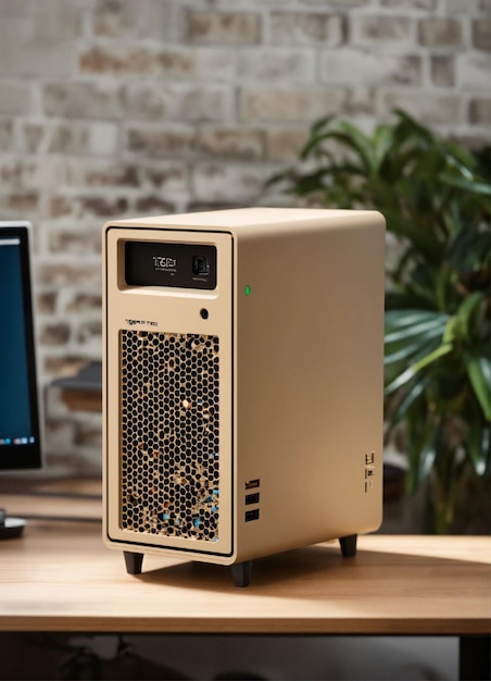 Photo a stunning minimalist beige micro itx case designed by teenage engineering product ad retro indus