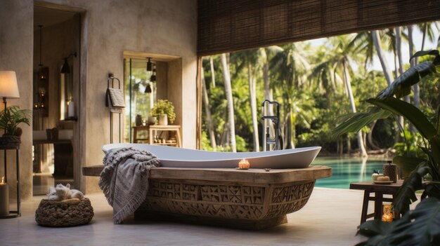 Photo stunning modern bathroom with tropical views