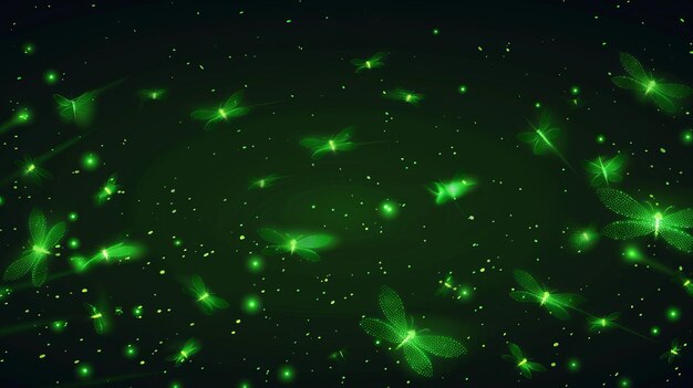 Photo stunning modern illustration of glowing green fireflies in space galaxy with magic dust particles texture and a mysterious starry background