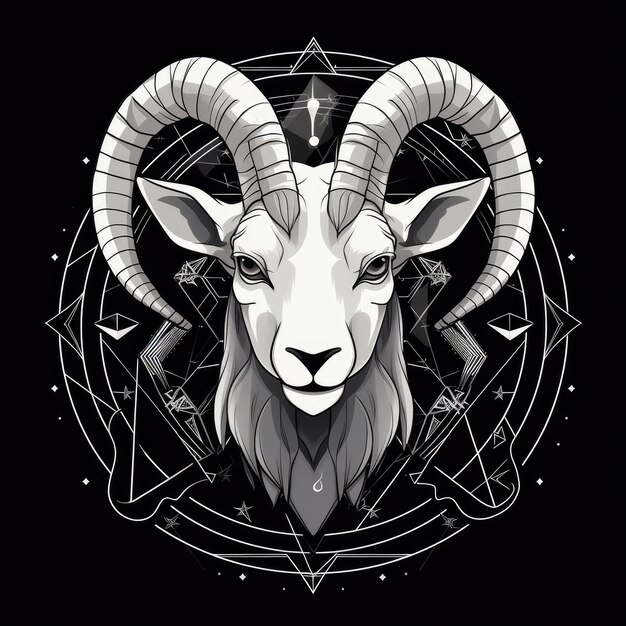 Stunning Monochrome Depiction Capricorn Horoscope Sign Unveiled in Striking Bold Outlines