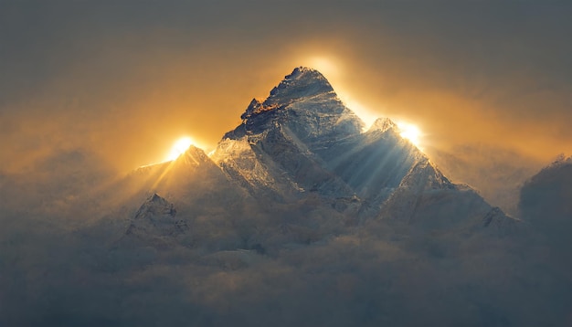 Фото Потрясающая гора эверест на рассвете