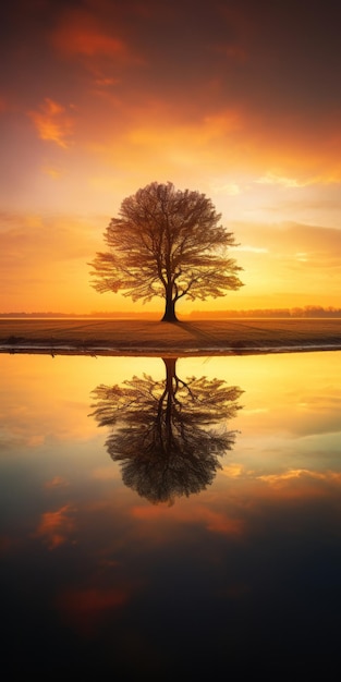 Stunning Natureinspired Imagery Beautiful Tree With Evening Sunset Reflection