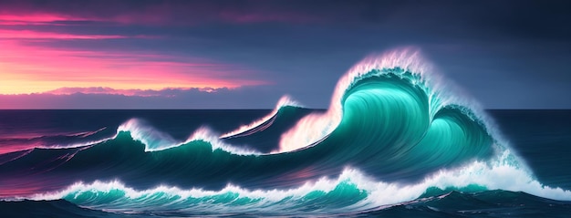 A stunning ocean wave captured in a breathtaking painting