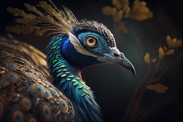 緑豊かな森の見事な孔雀の肖像画