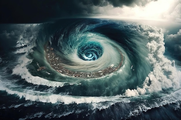 A stunning perspective of a massive hurricane from high above revealing the intricate patterns and shapes of the storm's Generated by AI