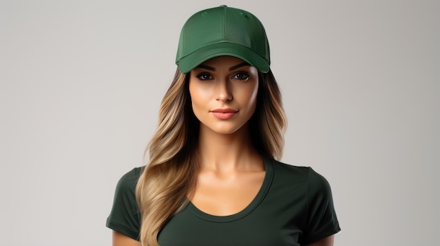 Foto splendida foto belle donne che indossano un modello di berretto da baseball verde in vista frontale isolato in bianco
