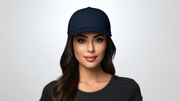 stunning photo Beautiful Women wearing a Navy Blue Baseball Cap Mockup in Front view isolated