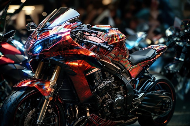 stunning photo of biker motorcyclist driving sportbike with neon lights