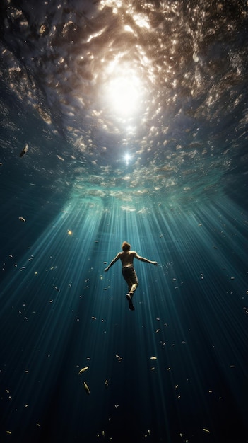 Stunning photo of a swimmer diving into a sparkling blue ocean