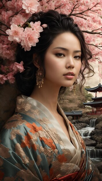 Stunning portrait emerging from an ornate silk Japanese fan by McKay