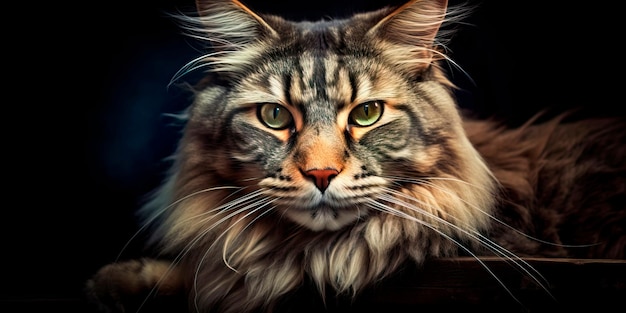 Stunning portrait of a Maine Coon cat with their large size impressive fur and regal demeanor representing the magnificence of feline beauty on International Cat Day Generative AI