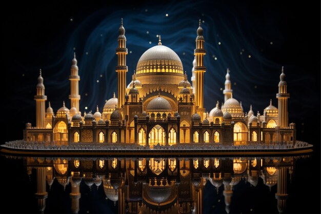 Stunning portrayal of a majestic mosque adorned with intricate architectural details