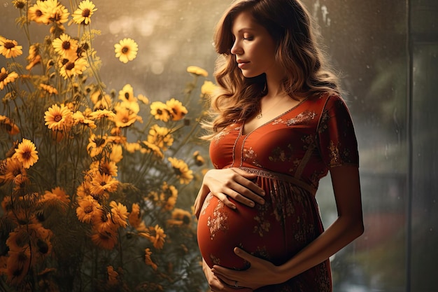 Stunning pregnant woman embracing femininity in various poses and angles for maternity photography