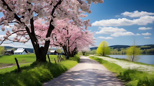 Photo stunning professional photograph of road with a serene beautiful scenic landscape view