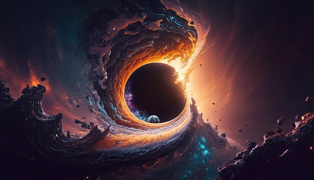 Stunning realistic wallpaper of a Black Hole Deep space starry astrophotography universe cosmus space background Generative ai