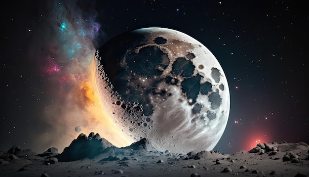 Stunning realistic wallpaper of a Moon starry astrophotography universe cosmus space background Generative ai