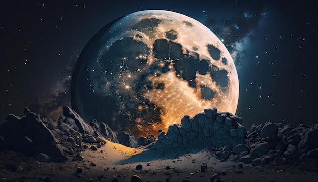 Stunning realistic wallpaper of a Moon starry astrophotography universe cosmus space background Generative ai