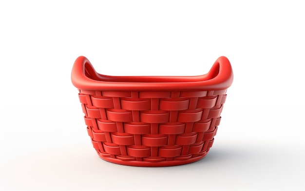 Stunning Red Basket 3D Icon Cartoon Style Isolated on White Background