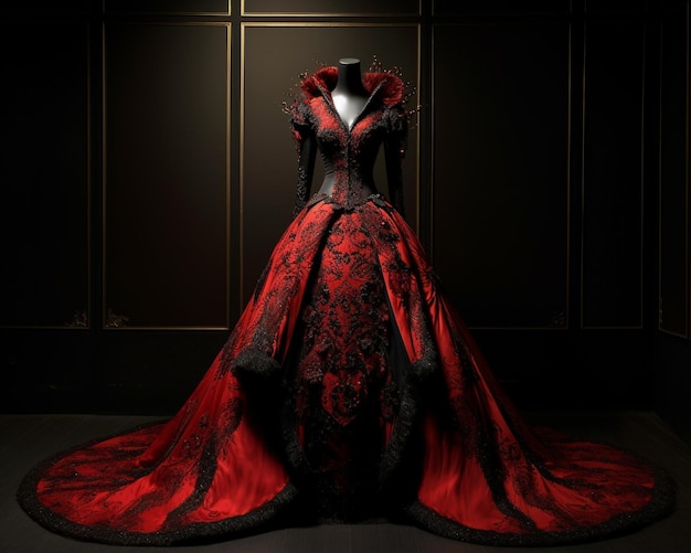 Stunning Red Dress Fashion Illustration with Dramatic Flair