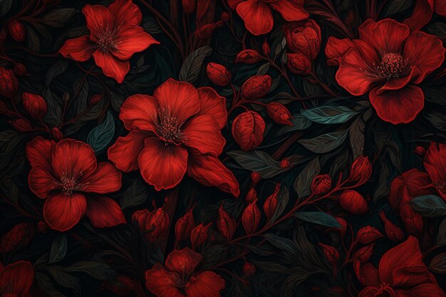 Photo stunning red flowers leaves generate ai