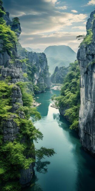 Photo stunning river view a captivating blend of ancient chinese art and natural beauty