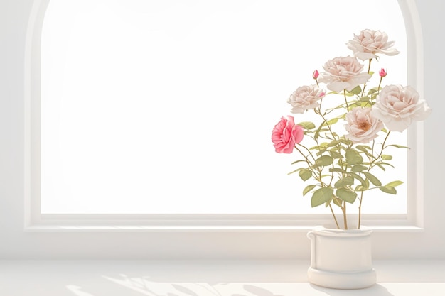 Foto una splendida pianta di rosa in un vaso che crea un'atmosfera serena