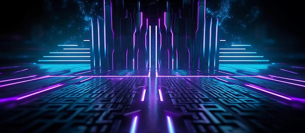 stunning scifi abstract design features a combination of blue and purple neon lights generative ai