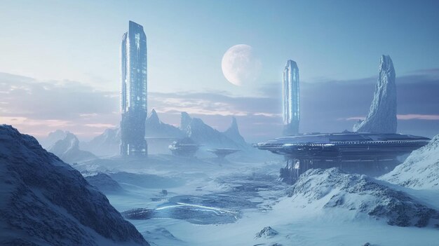 Photo stunning scifi winter landscape with futuristic