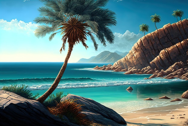 Stunning seashore with palm tree