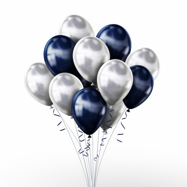 Photo stunning silver metallic balloon set navy blue and silver balloons on a dazzling white background