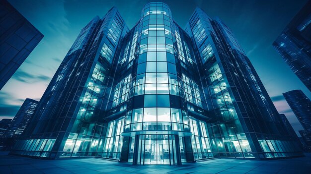 Stunning Skyline of a Contemporary Glass Building Enhanced by Generative AI