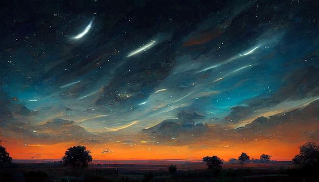 Фото Потрясающее звездное ночное небо с открытым полем