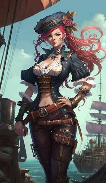 Stunning Steampunk Pirate with Pink Hair - AI Generated