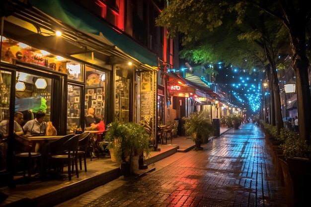 Stunning Street Restaurant with a Beautiful View in the Dark