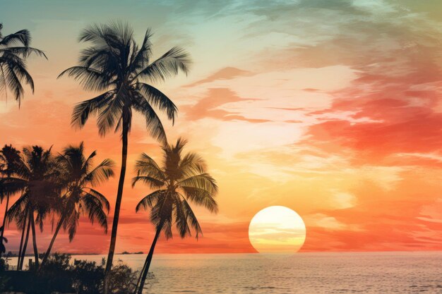 Photo stunning sunrise at the beach with palm trees