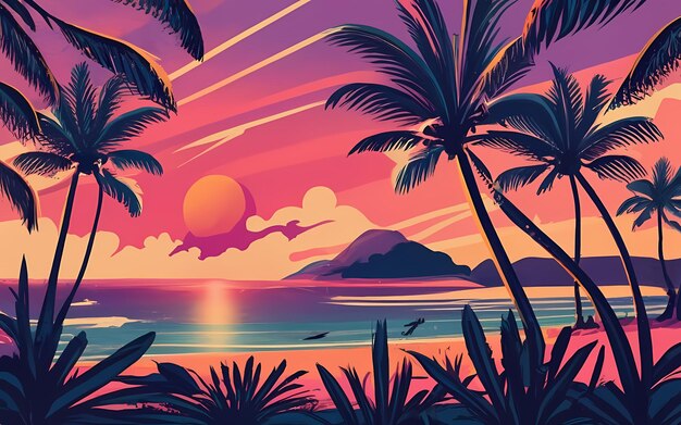 Foto splendido tramonto su un'illustrazione sulla spiaggia