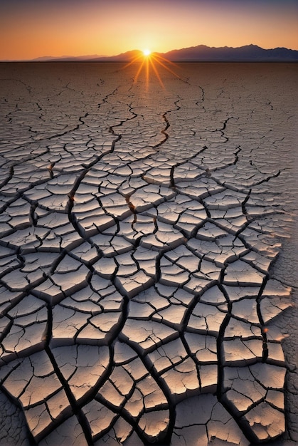 Foto un tramonto mozzafiato su un campo asciutto