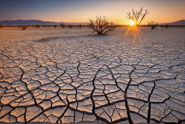 Foto un tramonto mozzafiato su un campo asciutto