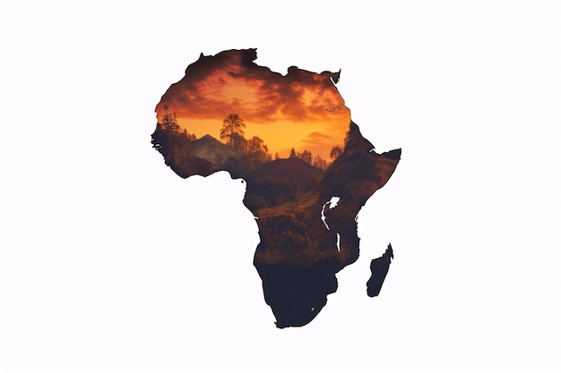 Photo stunning sunset over the majestic map of africa a captivating stock image powered by generative ai