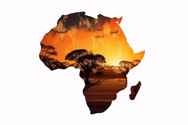 Потрясающий закат над величественной картой Африки Увлекательное стоковое изображение на основе генеративного искусственного интеллекта