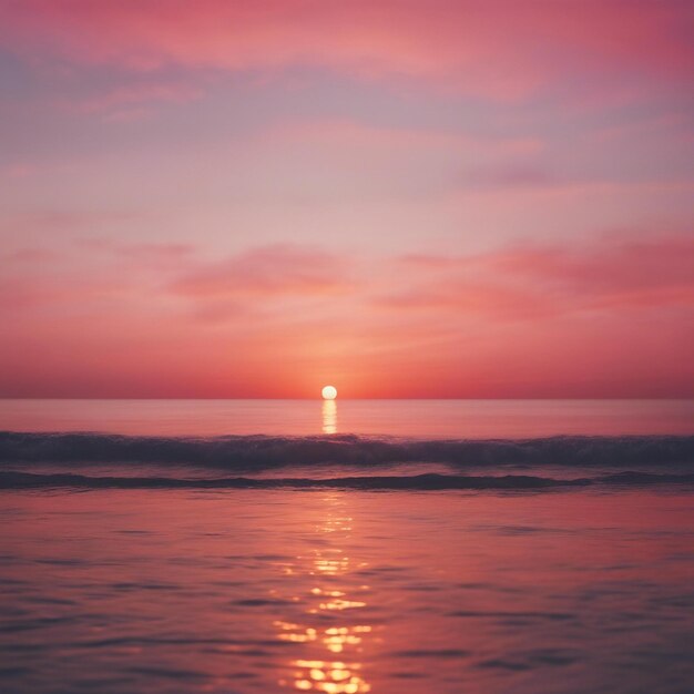 Foto stupefacente tramonto sull'orizzonte dell'oceano con tonalità arancione e rosa che si diffondono nel cielo