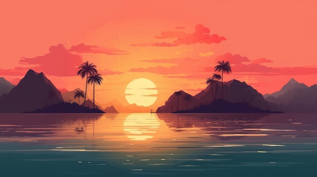 Stunning sunset over a picturesque tropical island