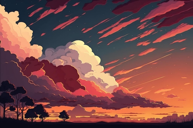見事な夕焼け空の背景または雲のある夜の風景の夕日